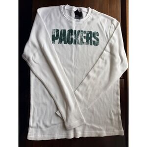 Reebok Green Bay Packers Mens White Thermal Waffle Knit Long Sleeve Shirt Medium